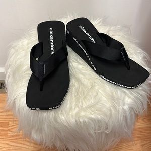 New in Box Alexander Wang Black Wedge Flip Flops